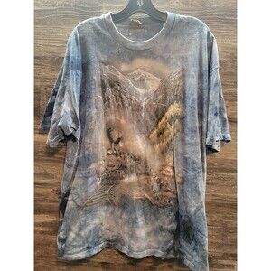 Vtg The Mountain T Shirt Men's XXL Blue/Grey Tie Dye Train And Town 1999 USA